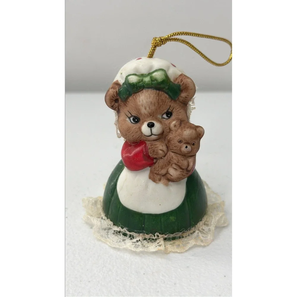 Giftco Vintage Christmas Bear Bell Ornaments Figurine Ceramic 1988 Set of 3 Red